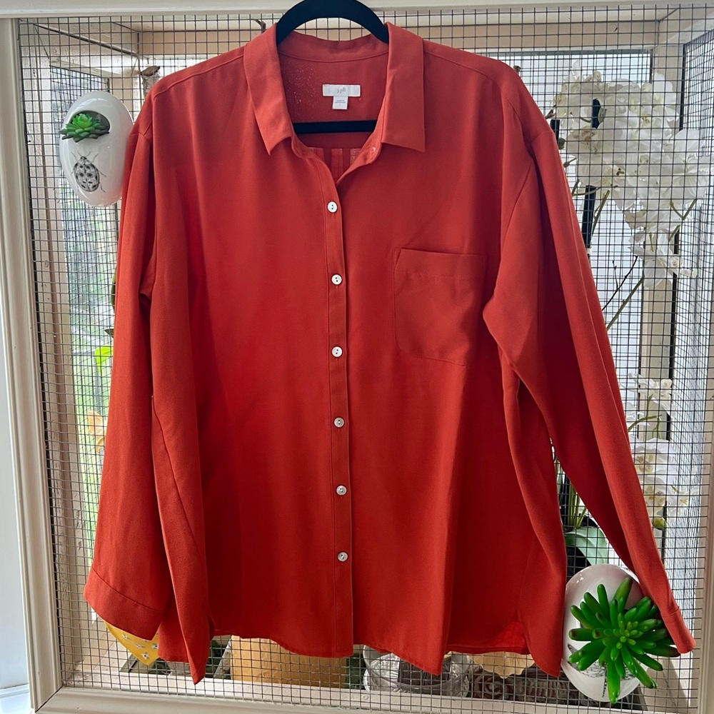 J. Jill Vibrant Button Front Rust Blouse L
